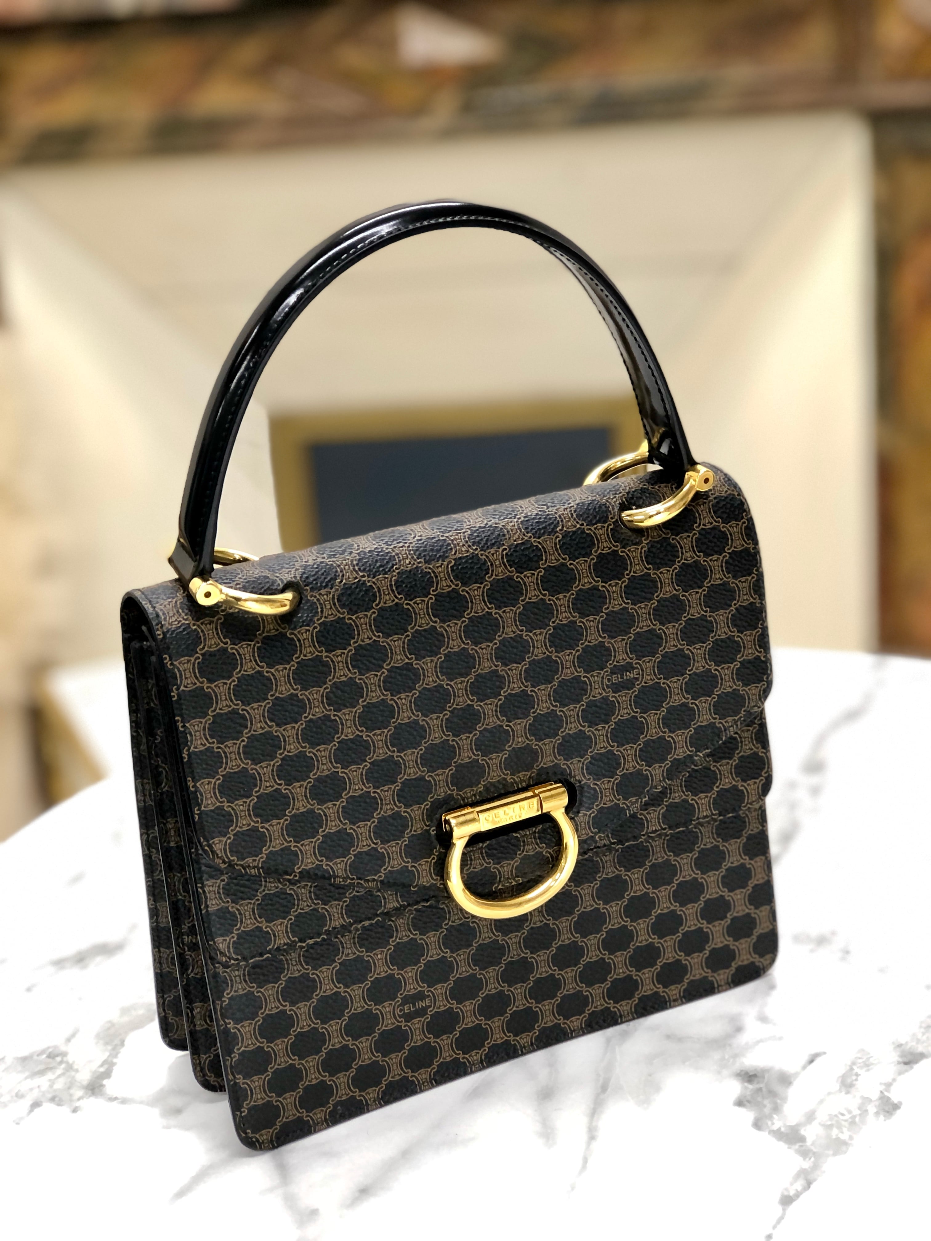 CELINE セリーヌ マカダム ホースシュー ダブルフラップ ハンドバッグ 