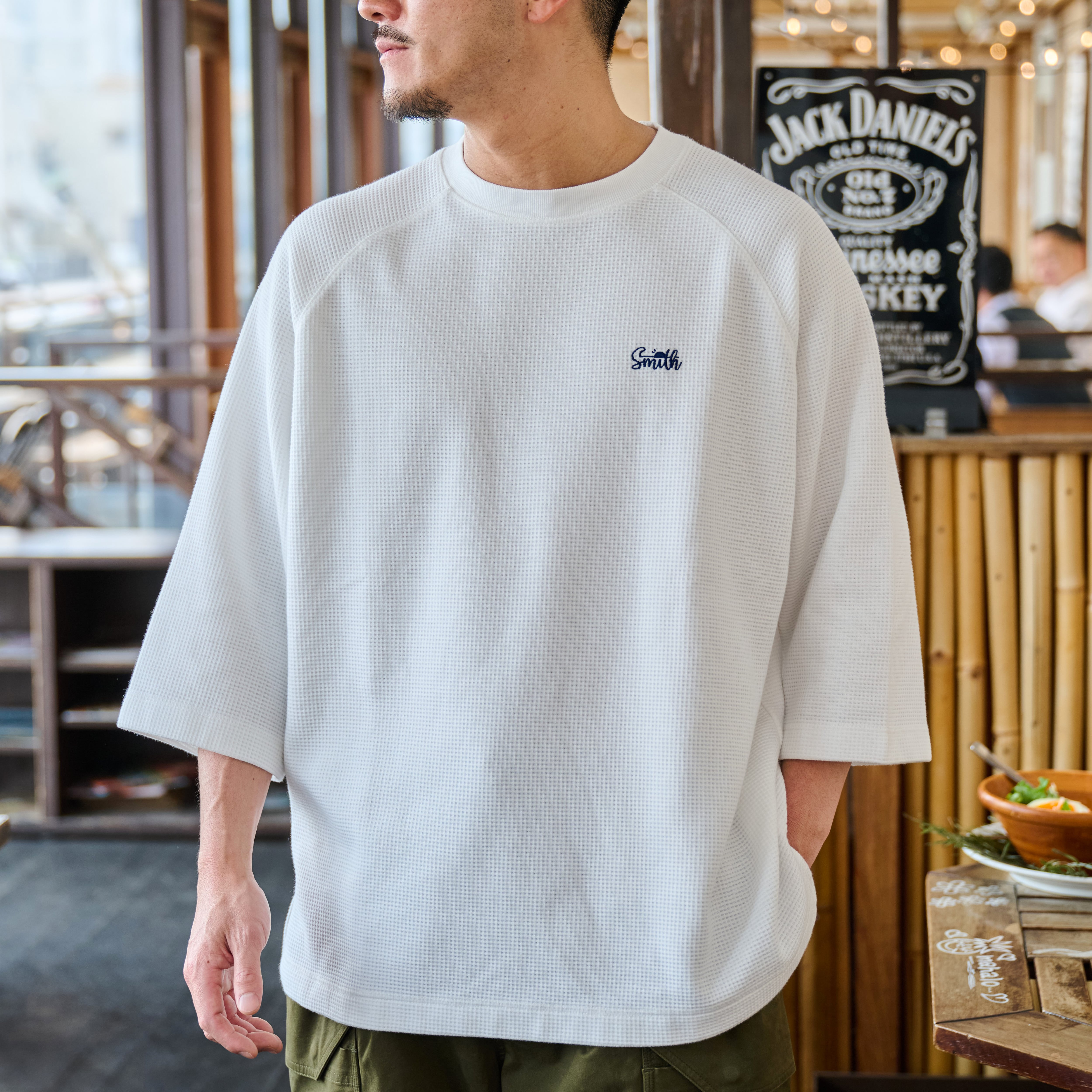 ピグメントワッフル ラグランロゴ刺繍Tシャツ | Sunny Smith ～SURF n