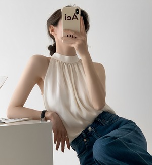 Halter neck top elegant french style【H00115】