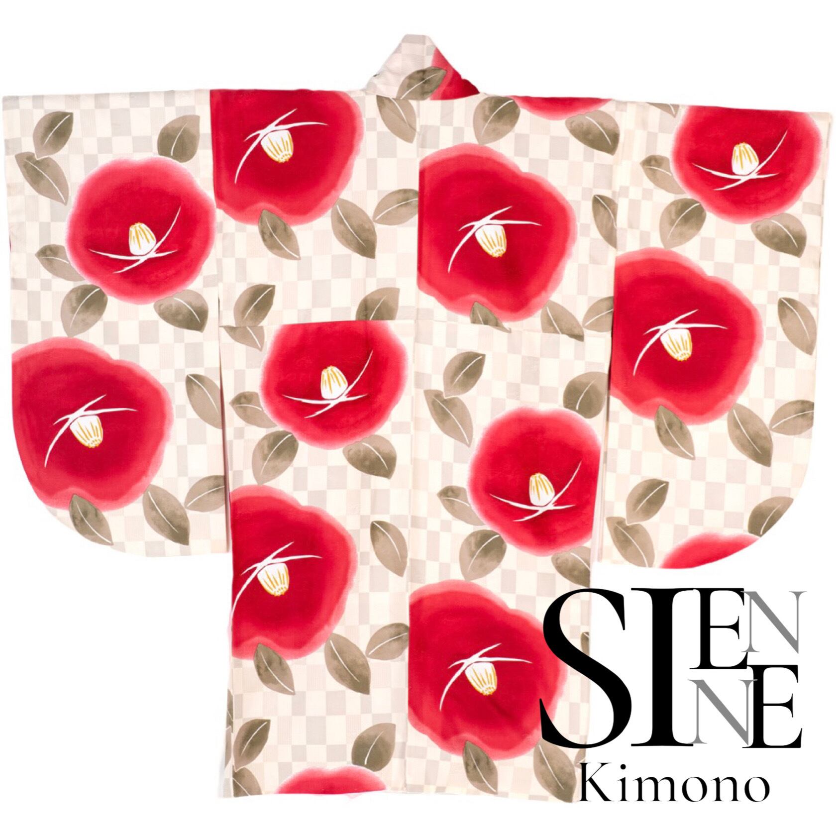 二尺袖！赤に花尽くし アンティーク着物 SOUBIEN 袴用二尺袖着物 赤 レッド 橘 桜 花 レトロモダン 重衿