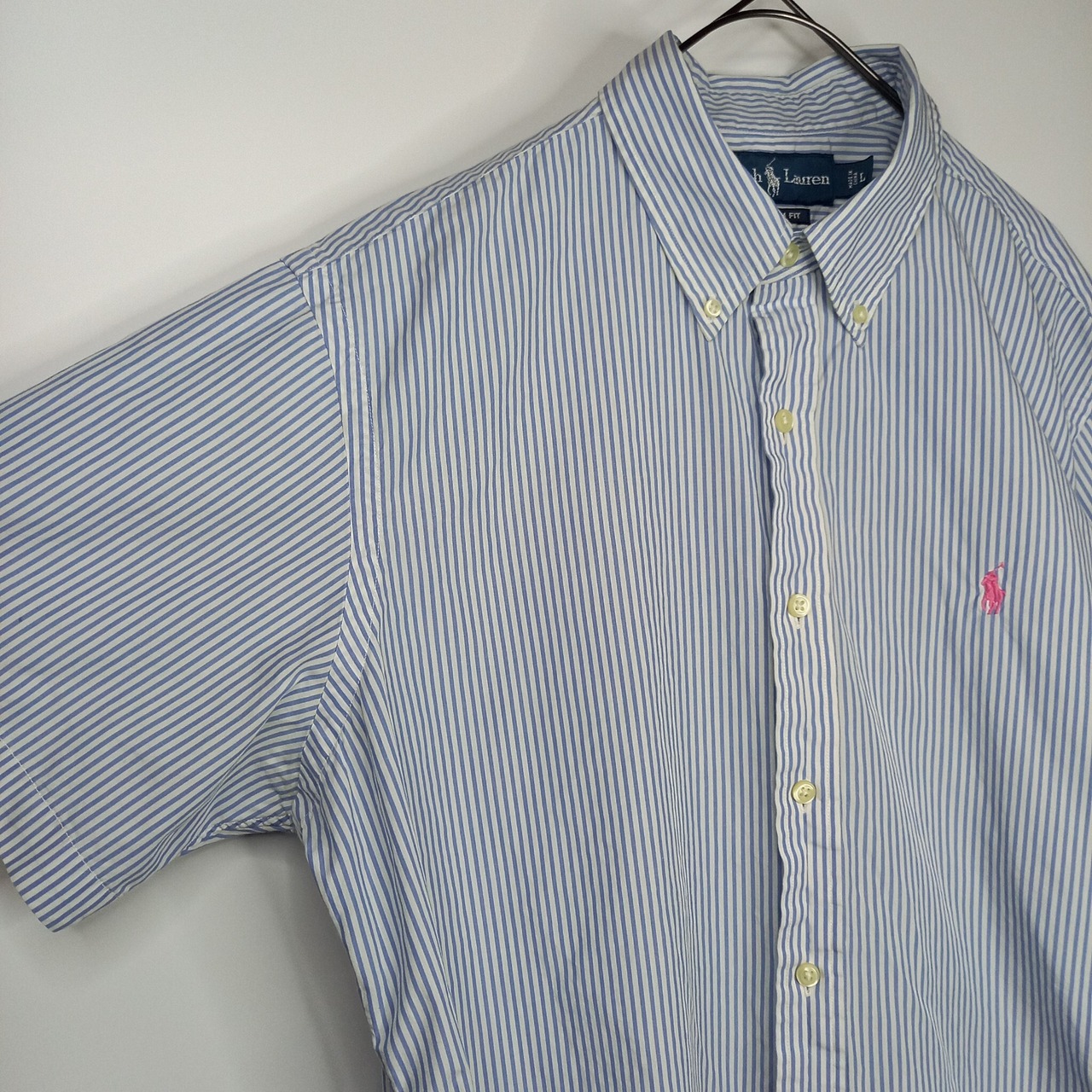 ラルフローレン　BDシャツ　半袖　ボタンダウン　刺繍　ピンクポニー　ストライプ