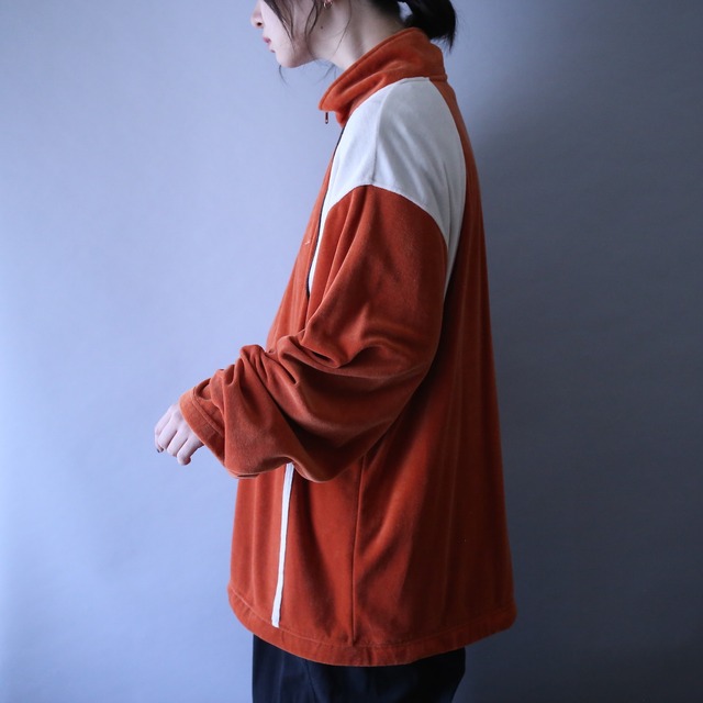 "orange×white" good coloring switching pattern over silhouette velours track jacket