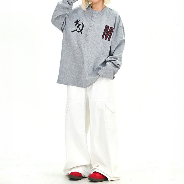 スターシンボルバックプリントヘンリーロンT 2col   R01678