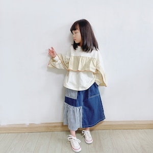 春フリルあしらいカラーブロックスウェット