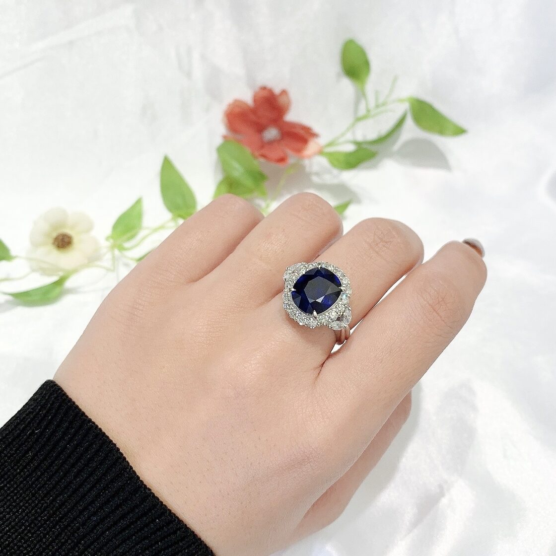天然サファイア5.07ct 天然ダイヤモンド1.09ct PT900 リング 鑑別書付 