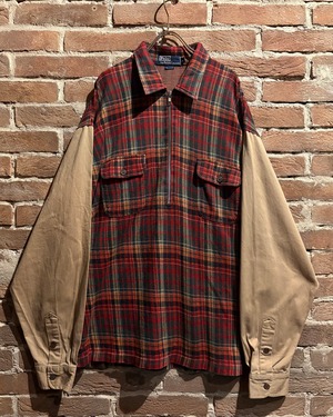 【Caka act3】90's “Polo by Ralph Lauren” Check Switching Vintage Half Zip Pullover Shirt