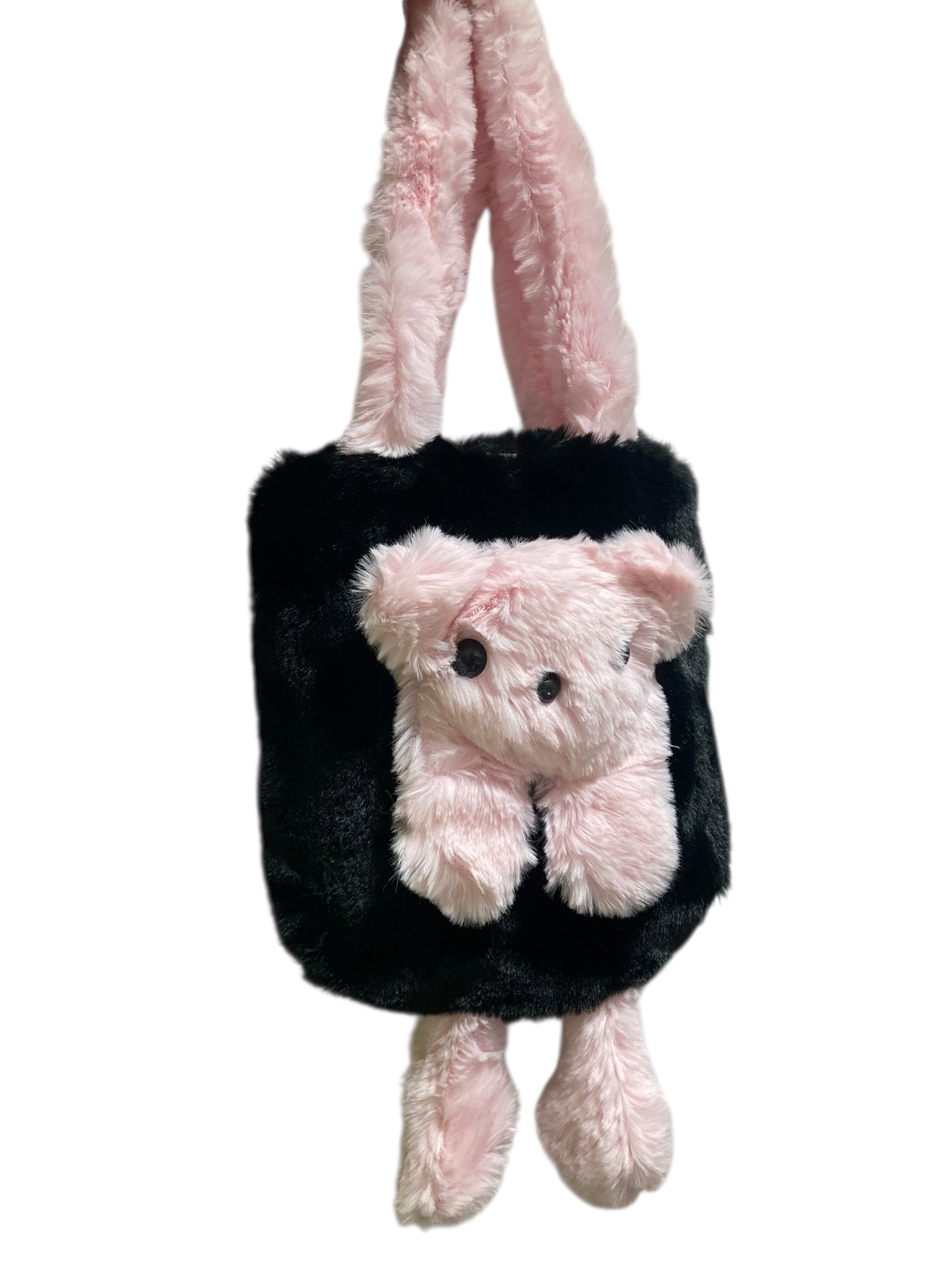 【solmu select】bear docking fur totebag(黒×ピンク)