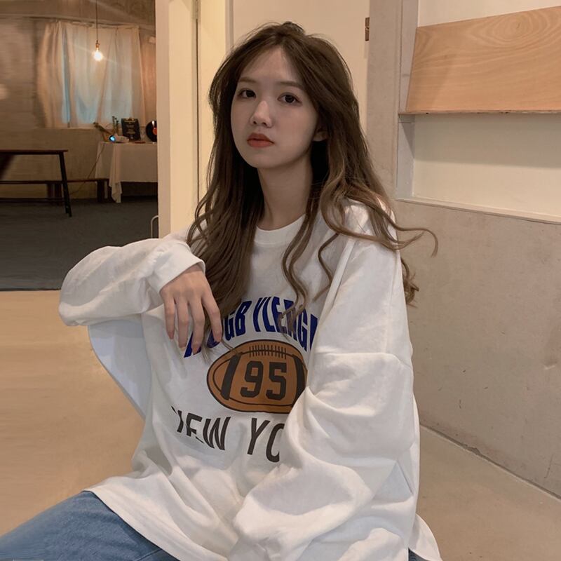 トップス オータムウィンターシャツ ルーズホワイトTシャツ レッド ロング 秋物 冬物 試着室69844322945