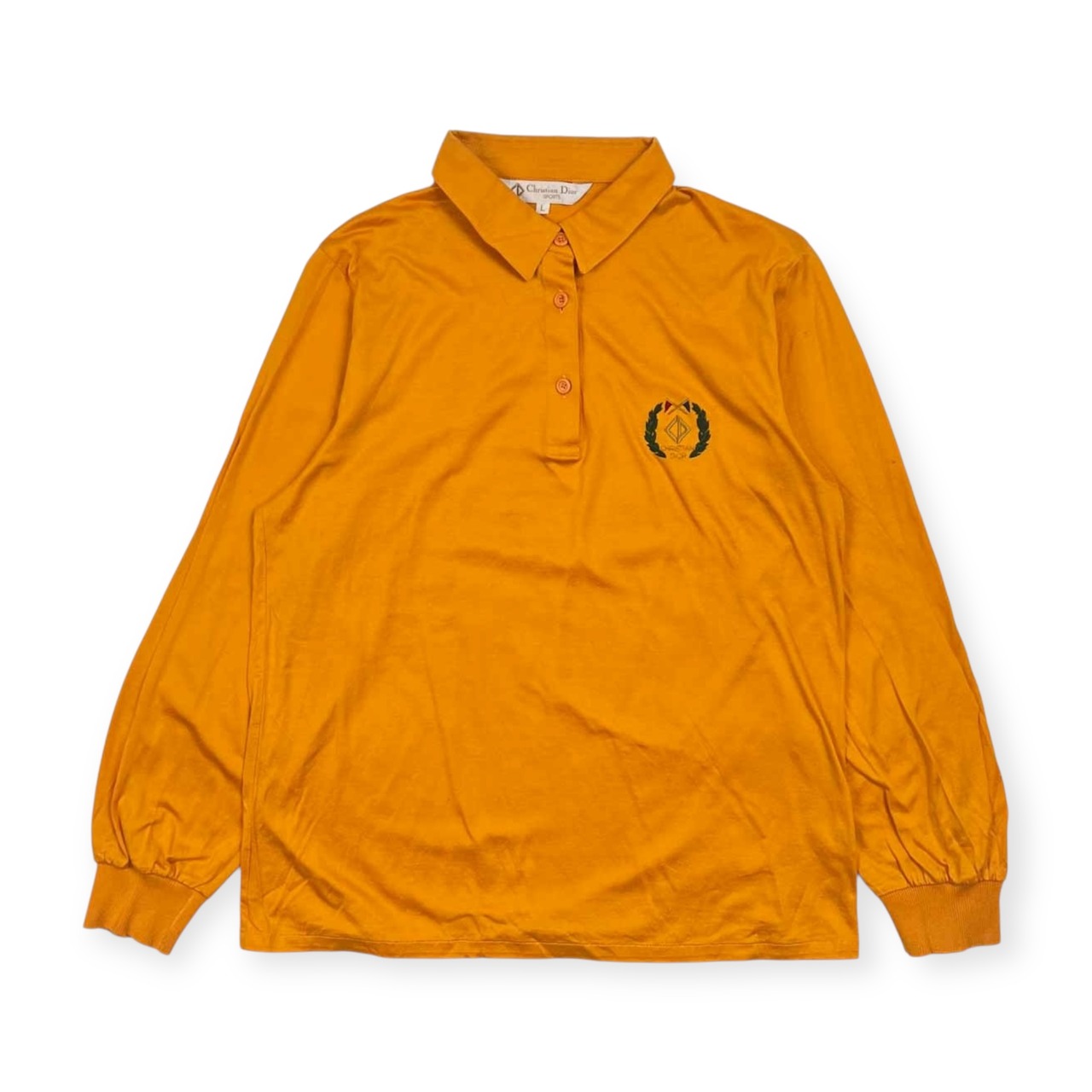 90s Christian Dior SPORTS クリスチャンディオール スポーツ 刺繍デザイン 長袖 ポロシャツ L/オレンジ イエロー レディース ビンテージ