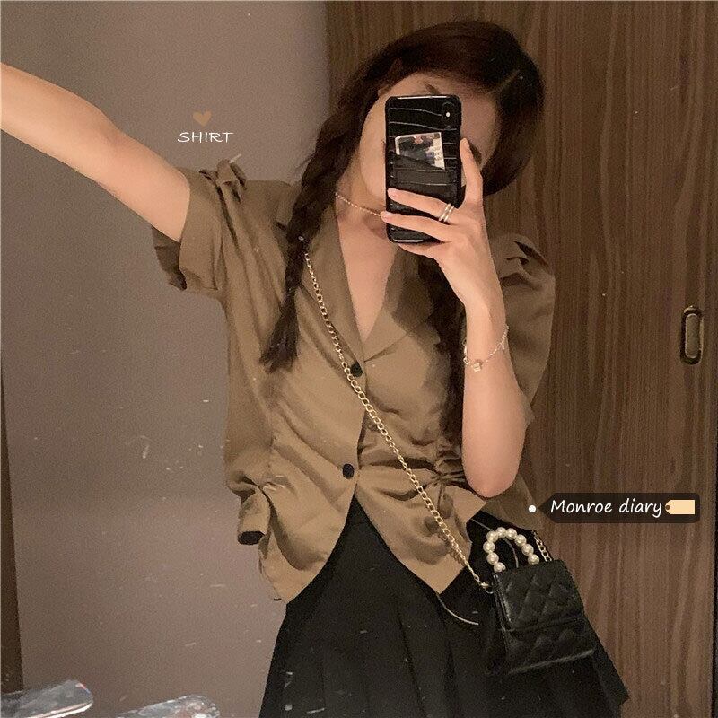 シャツ サマーウェスト薄手Vネックトップス 夏物 モンロー69196713017