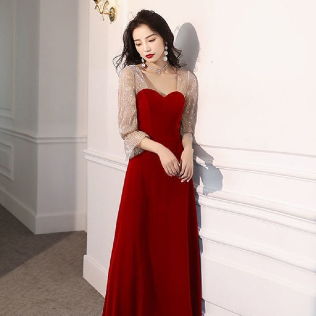 ドレス パーティードレス 結婚式のドレス 二次会ドレス ロングドレス ミモレ丈 ミディアム丈 袖あり 九分袖 Vネック 襟なし 細身 レース ハイウエスト 大人可愛い きれいめ シンプル 大人 上品 おしゃれ 大人女子 クール モード系 セクシー エレガント フォーマル エレガント きれいめ 華やか 無地 10代 20代 レディース 女性用 ホテル ガーデン レストラン スタイル 春 秋 ウェディング ブライダル 結婚式 二次会 披露宴 挙式 サイズ S M L XL 2XL 色展開 ブラック レッド