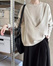 Deep u-neck knit & Vest T20348