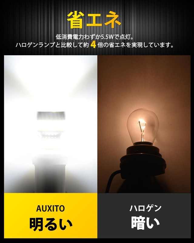 AUXITO S25 LED テールランプ 爆光 4倍明るさUP シングル (1156 BA15S ピン角180°) テールライトS25 4014 LED 54連 24ヶ月保証 12V 無極性 ホワイト 後退灯 50000時間以上寿命 (2個セット)