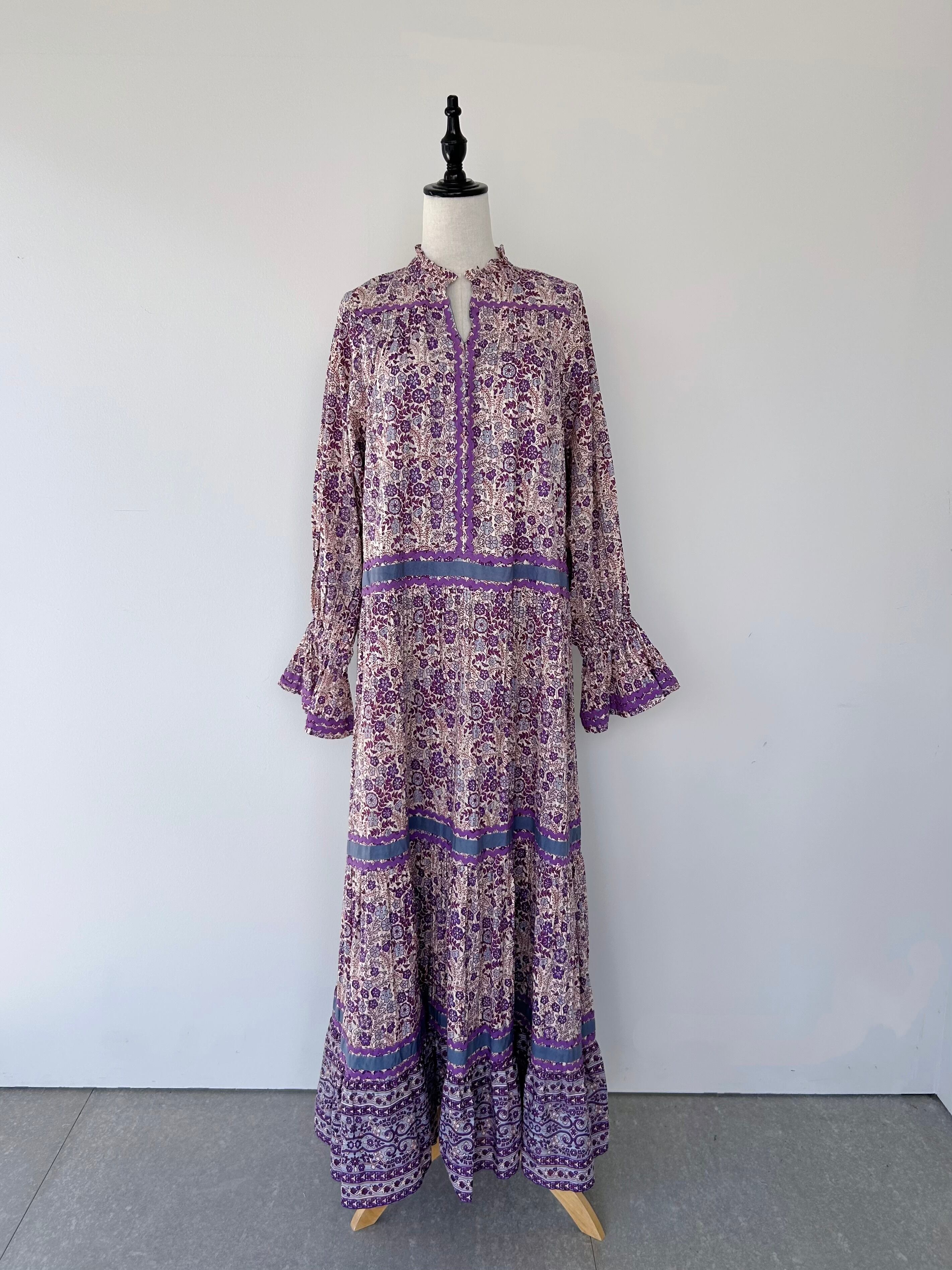 Sara Mallika Cotton Jacquard Flower Print Frill Dress | KOKO