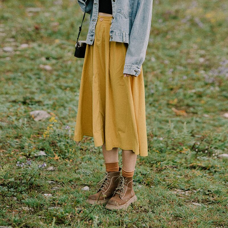 ドリームホースアートハーフレングススカートコーデュロイレトロスカートオールマッチハイウエストビッグスイングスチューデントカジュアルミドルレングススタイル2020new ドリームホーストラベル婦人服49258851025