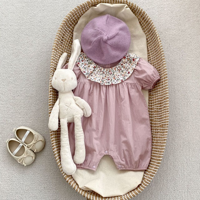 【BABY】フラワーフリル襟小花柄半袖ロンパース - 15