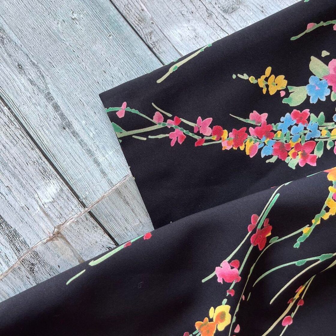 Rose Tiaraローズティアラ花柄七分袖ワンピースブラック46サイズg1  