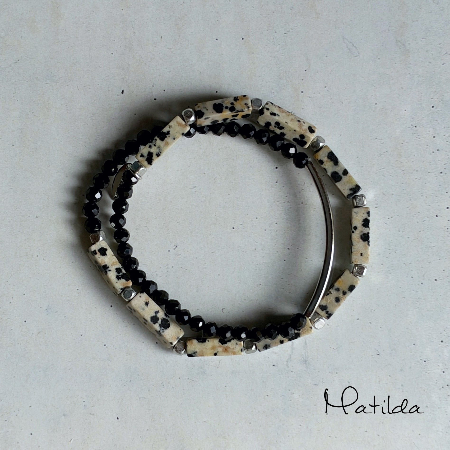 layered bracelet(ダルメシアンジャスパー×オニキス)