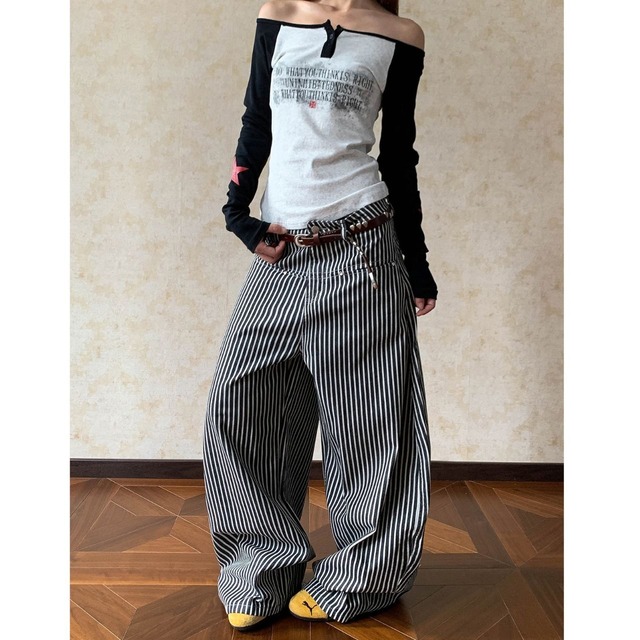 ヴィンテージフルレングスストライプワイドカーゴパンツ 1col   R01879