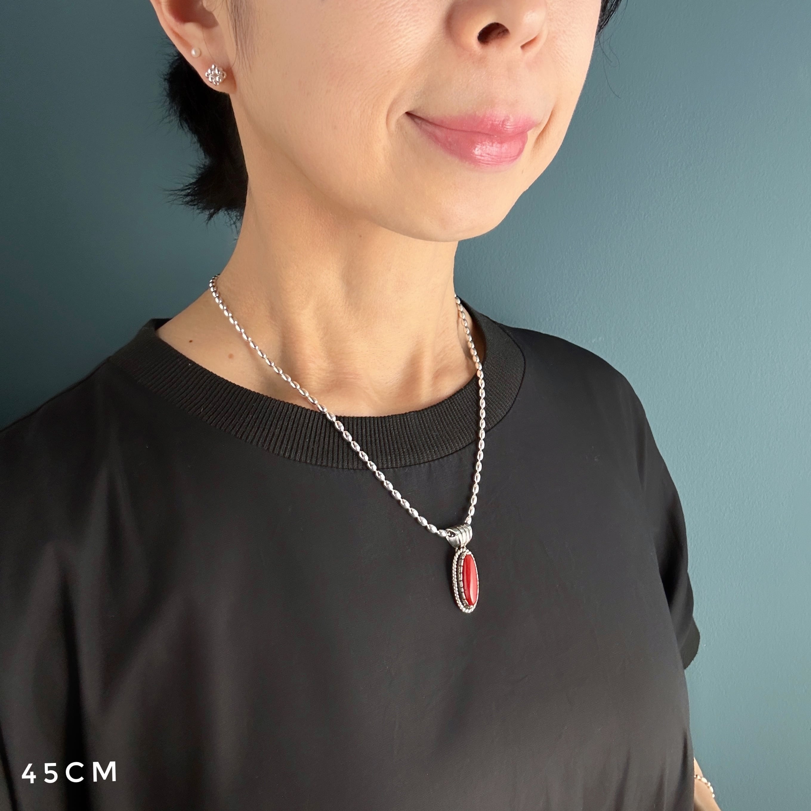 Indian Jewelry】レッド コーラル オーバル ペンダント ネックレス