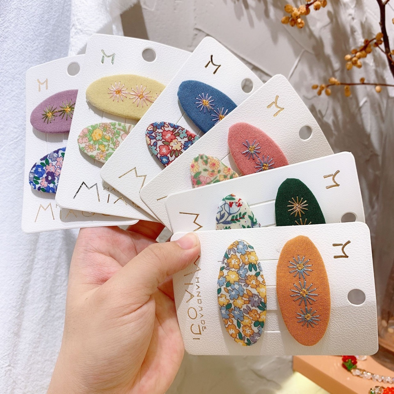 GOODS花柄刺しゅう楕円形ヘアピン2点