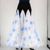 【美品 社交ダンス衣装】スカート レッスンウェア 練習着 黒 白 水色 青 ブラック ホワイト ライトブルー ブルー 花柄 清楚