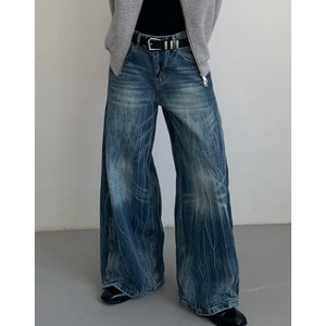 wide leg paint process high waist denim pants mr0465