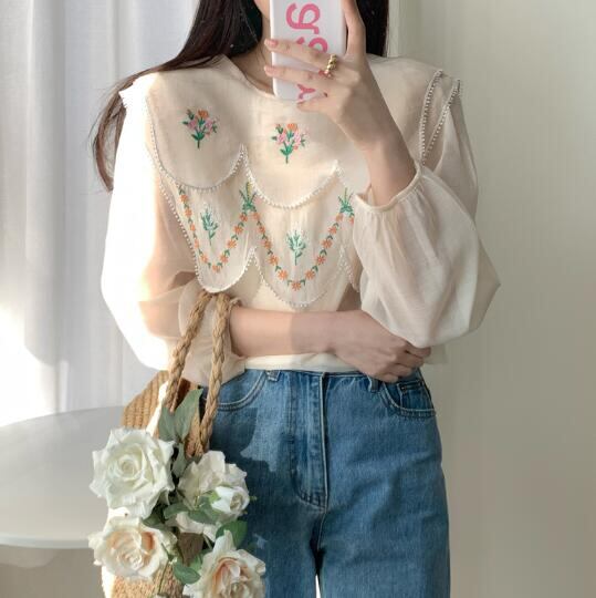 新作 レディース トップス Tシャツ シャツ 長袖 ブラウス 刺繍