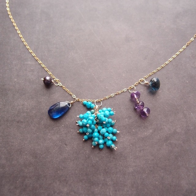 Necklace Charm Set【K14gf】Kyanite × Topaz × Amethyst × Magnesite Turquoise