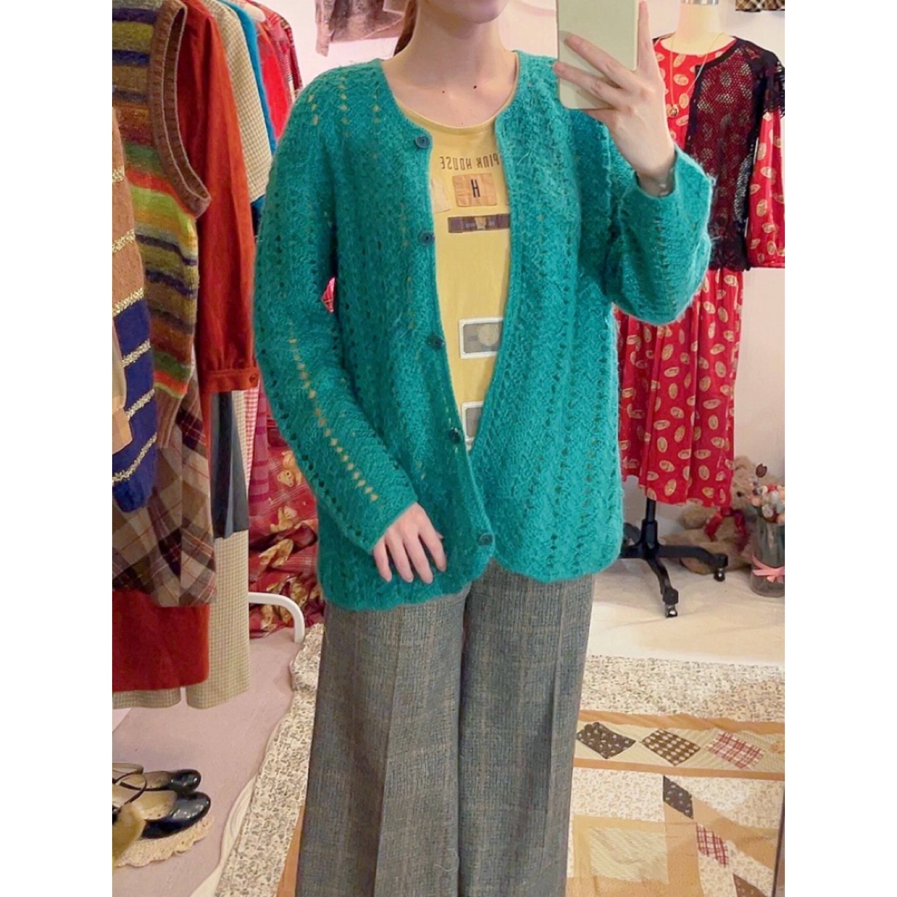 green crochet knit cardigan