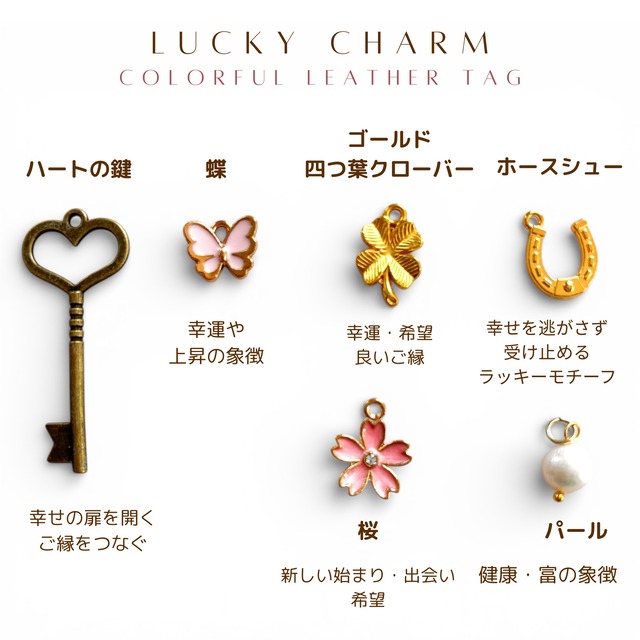 Colorful-Leather Tag　（ラッキーチャーム付き本革レザータグキーリング）
