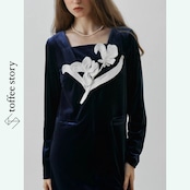 青光に咲く白花の印象：スクエアネックワンピース《XU0276》