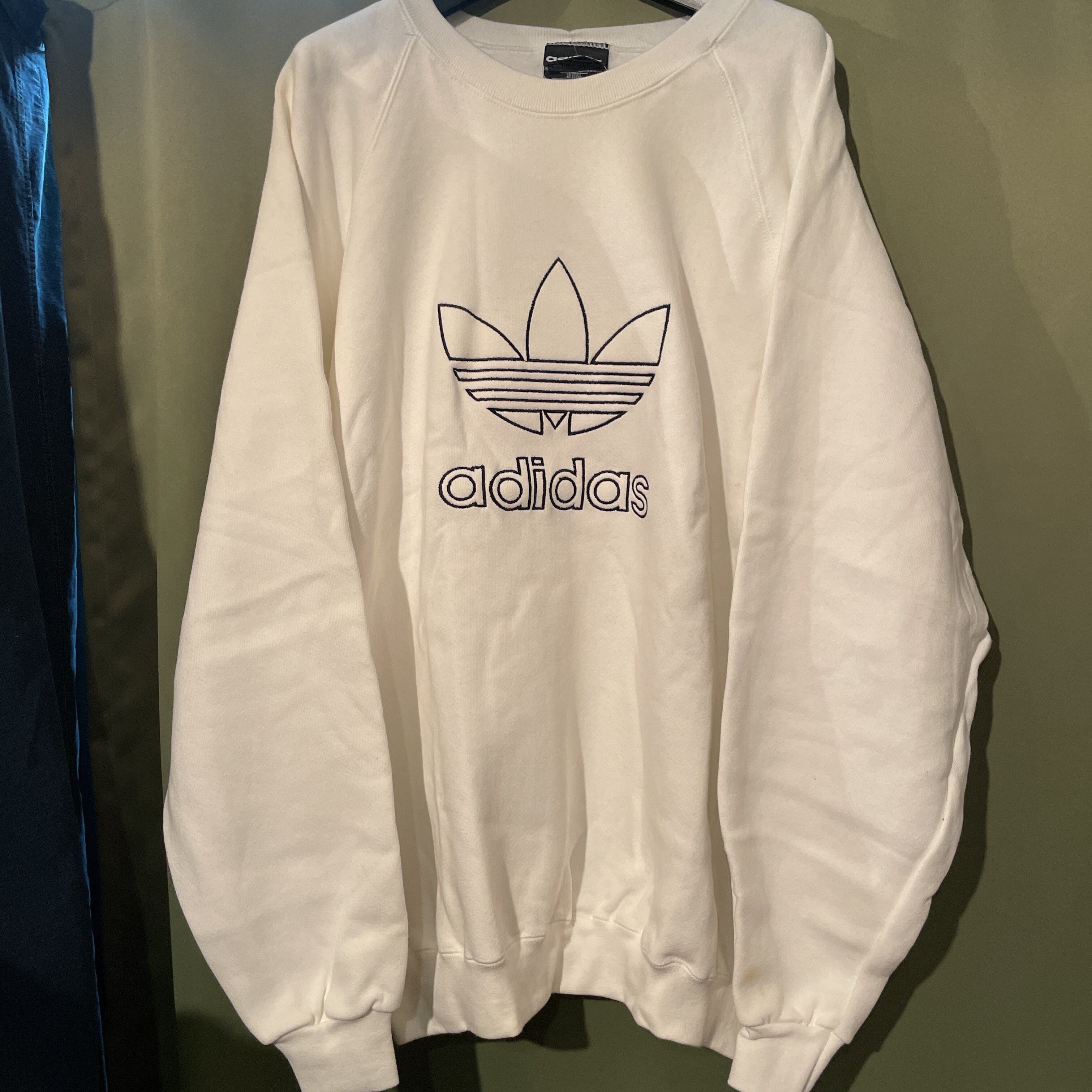 デッドストック Adidas スウェットトレーナー L 白 ホワイト 80s90s ビンテージ アディダスロゴ アディダスオリジナルス 古着屋youth Vintage