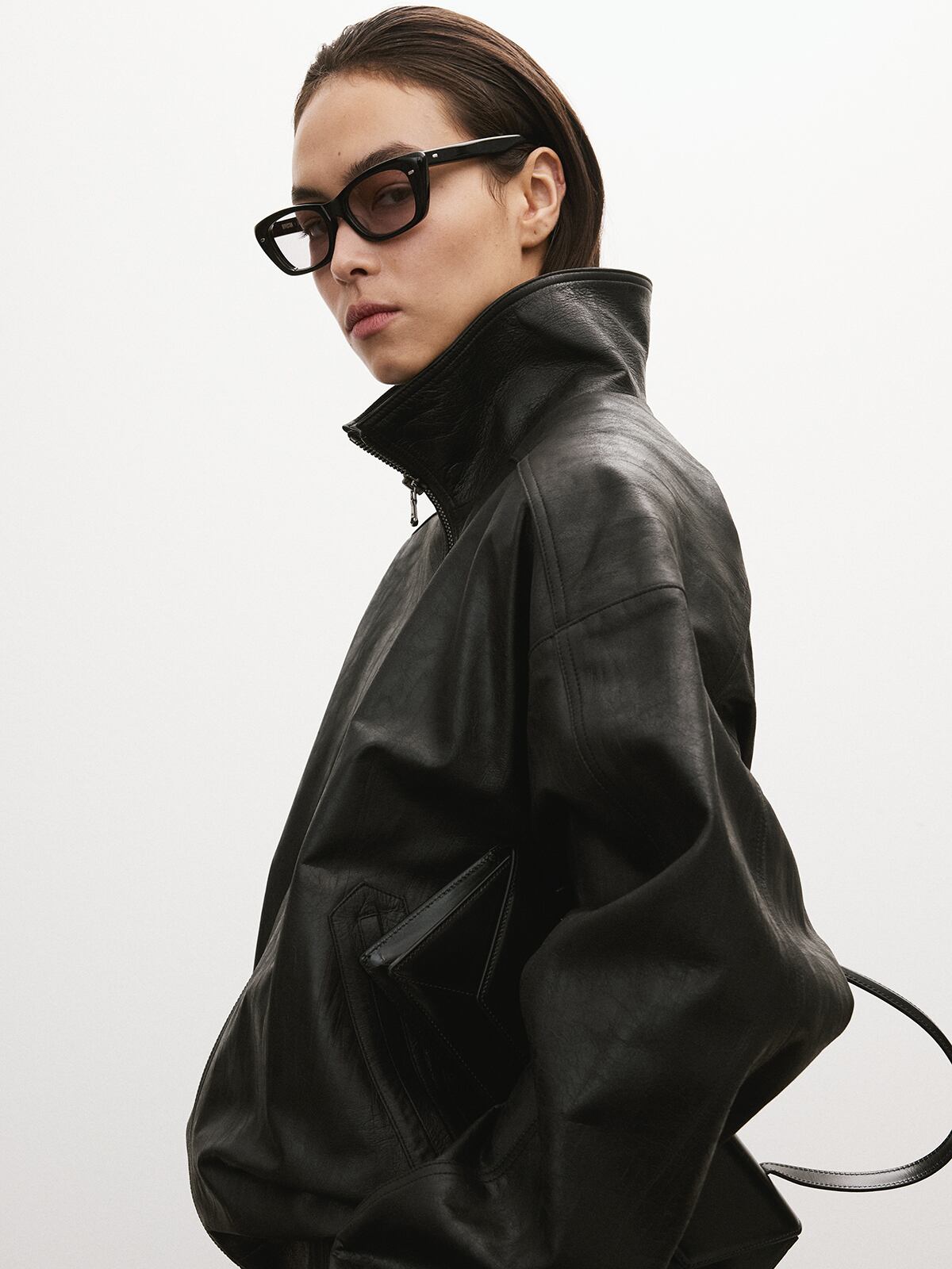 RECTO][WOMEN] VINTAGE CRACK EFFECT LEATHER JUMPER (BLACK) 正規品