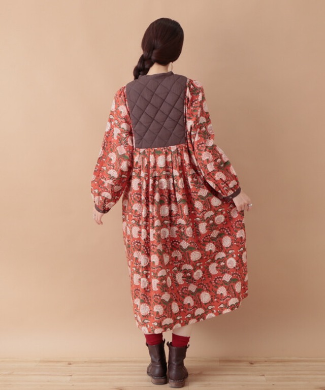 ブロックプリントキルティングワンピース　2color