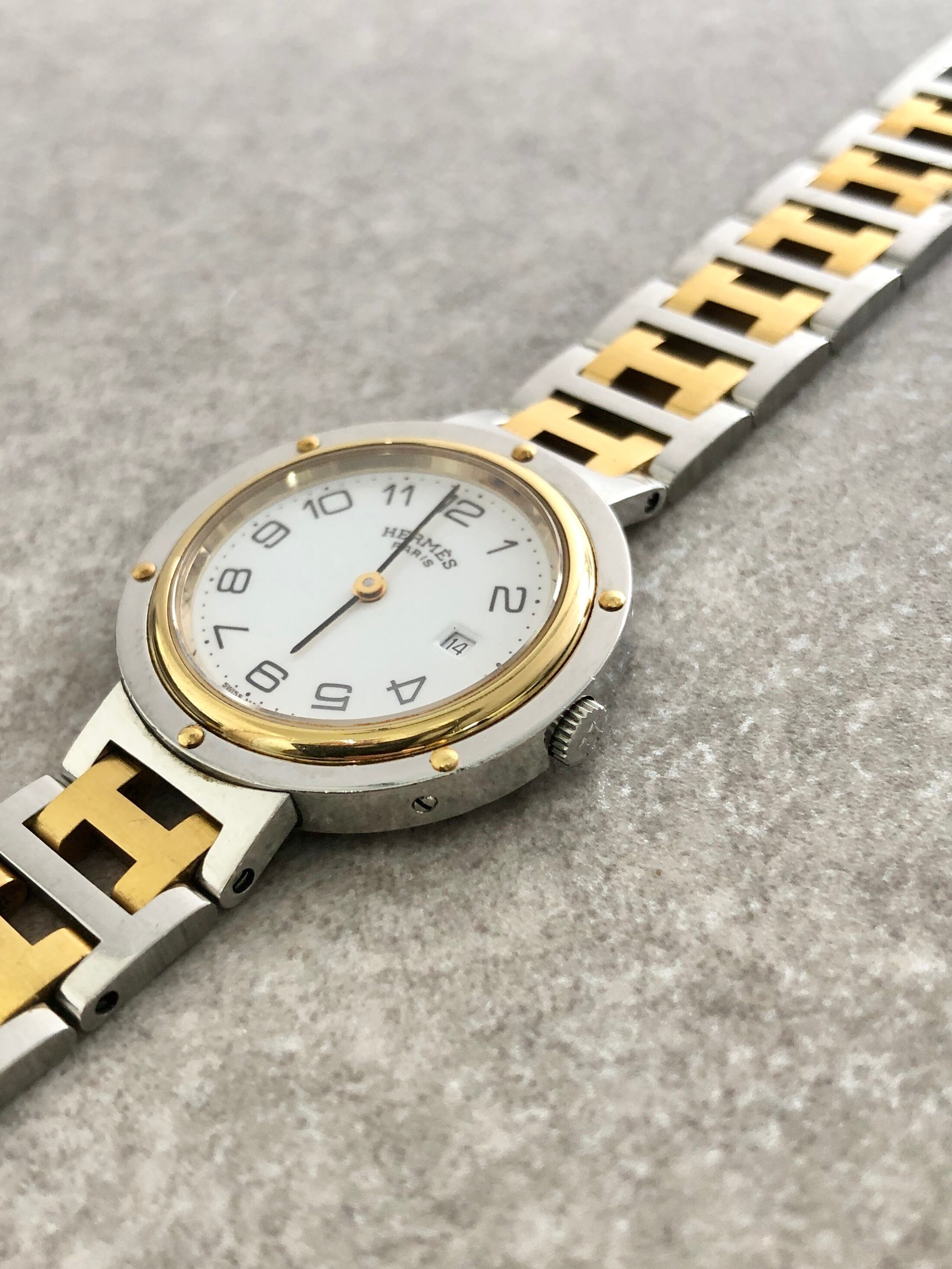 HERMES エルメス クリッパー 腕時計 ゴールド×シルバー ステンレス