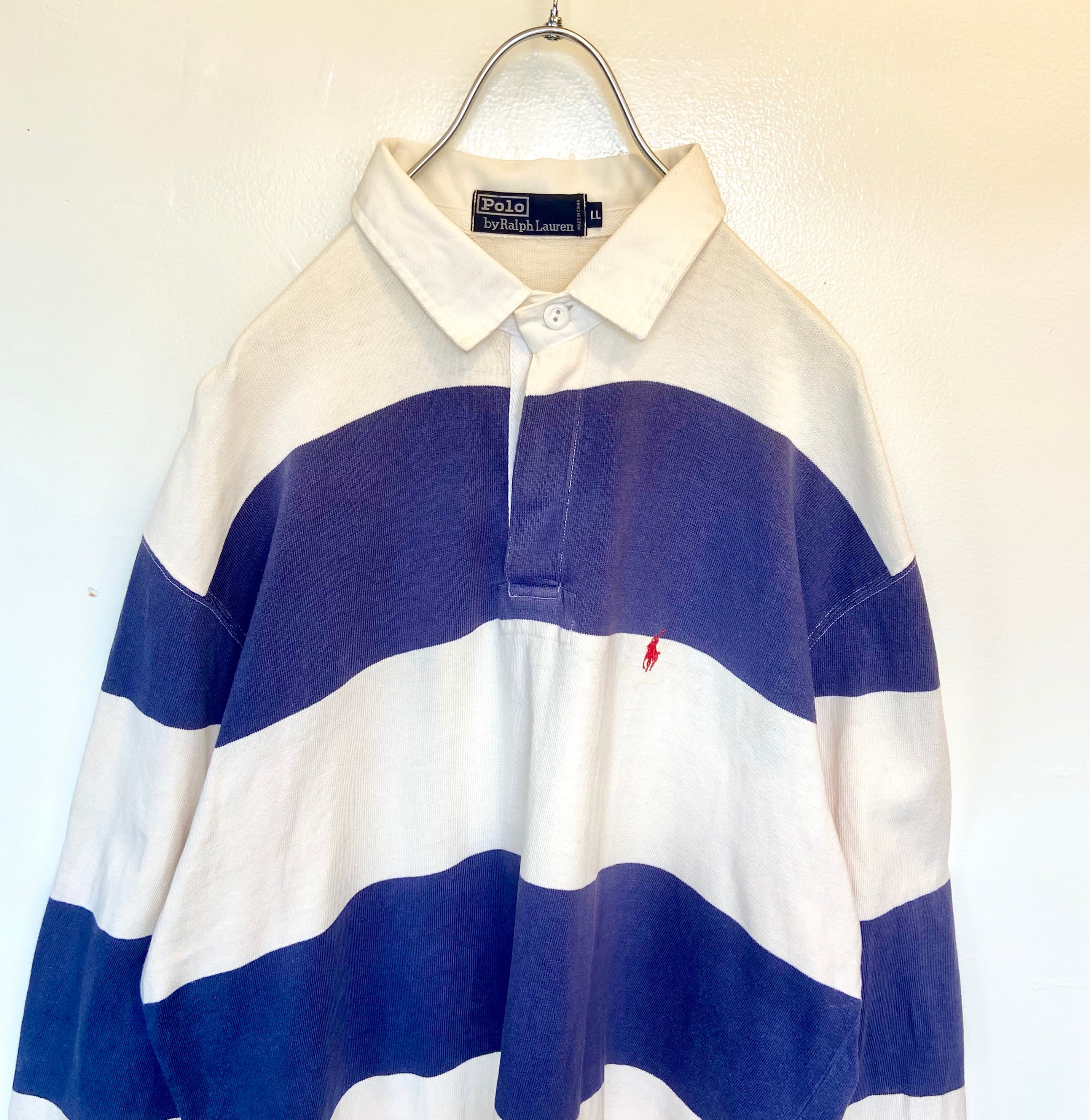 古着 RALPH LAUREN/ポロ ラルフローレン ラガーシャツ  刺繍ロゴ LL  ホワイトベージュ