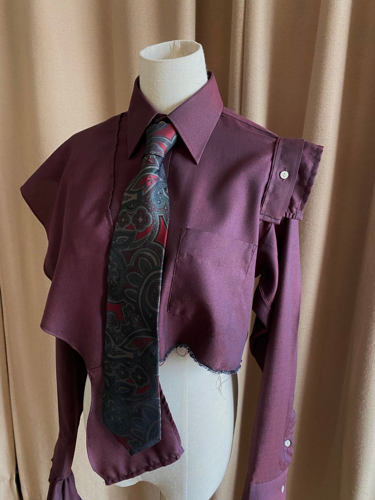 wine color frill remake shirt-3956-1