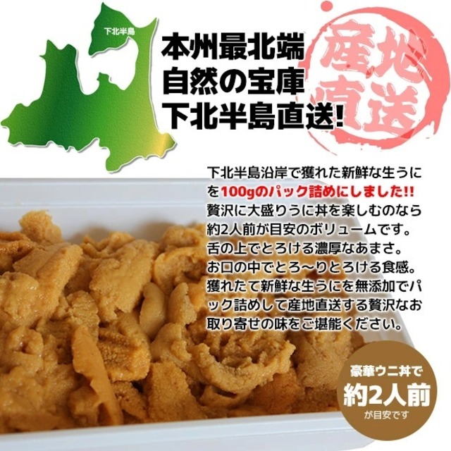 青森県 津軽海峡産 生うに 100ｇ ミョウバン不使用