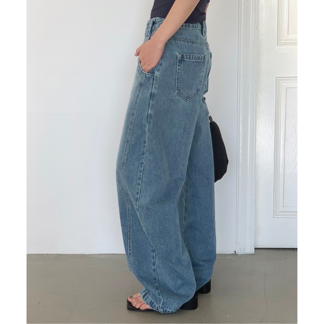 washed straight denim pants L0486