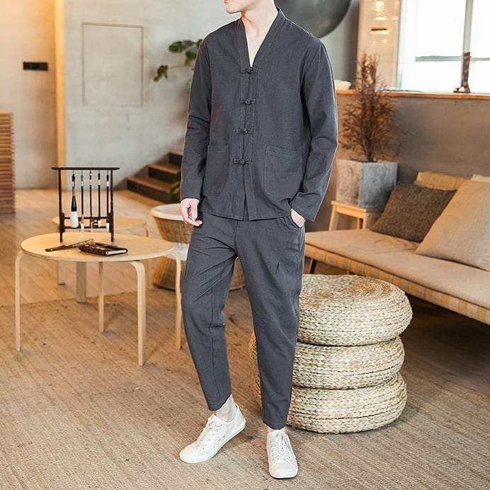 予約販売】メンズ セットアップ 上下 韓服 生活韓服 ブラック グレー