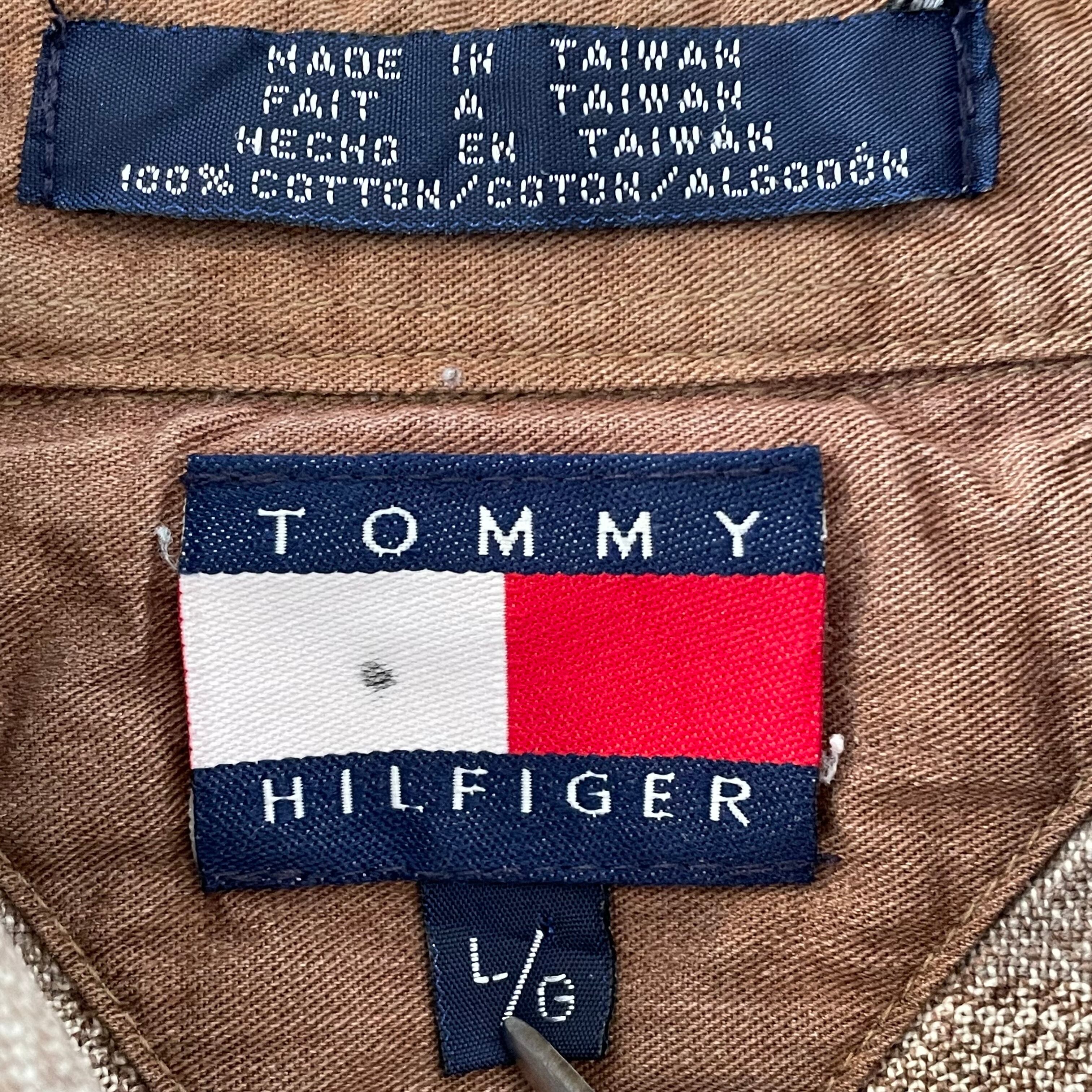 Tommy Hilfiger】90s 旧タフラッグタグ 長袖シャツ ストライプ柄 刺繍