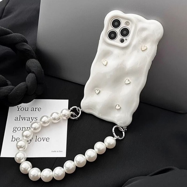 Pearl strap heart iphone case　M545