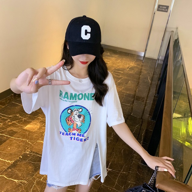 サイドスリットプリント柄Tシャツ 6Du_Shop_Women57115117608