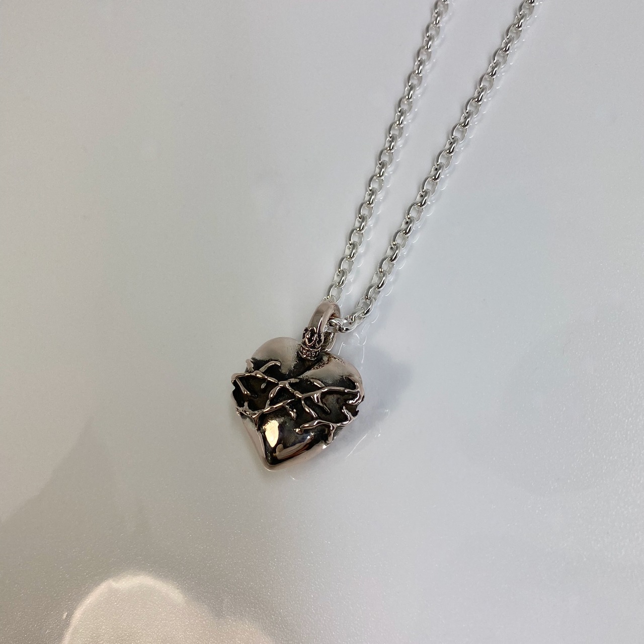 HEART NECKLACE in pink silver / ハートネックレスピンクシルバー