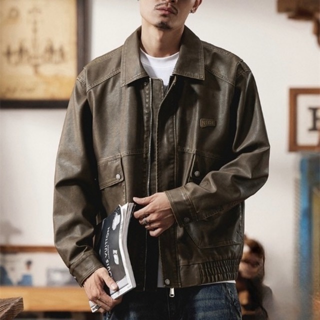 Lapel collar vintage single rider jacket ( 2color )