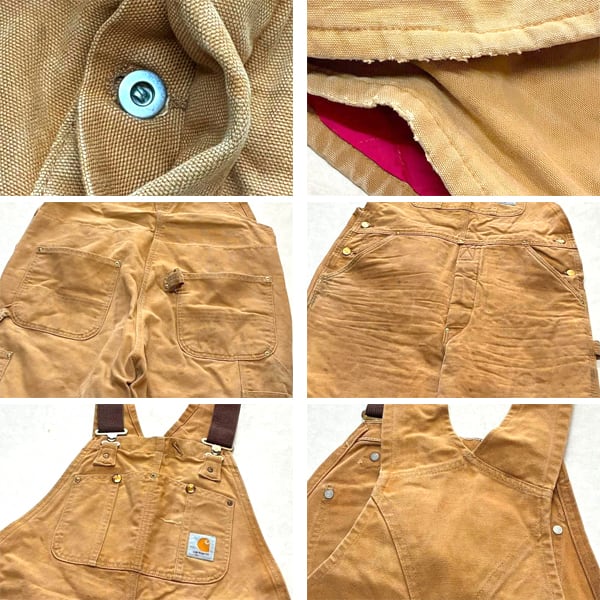 1点物◇USA製カーハートCarhartt裏地赤オーバーオール作業服US古着