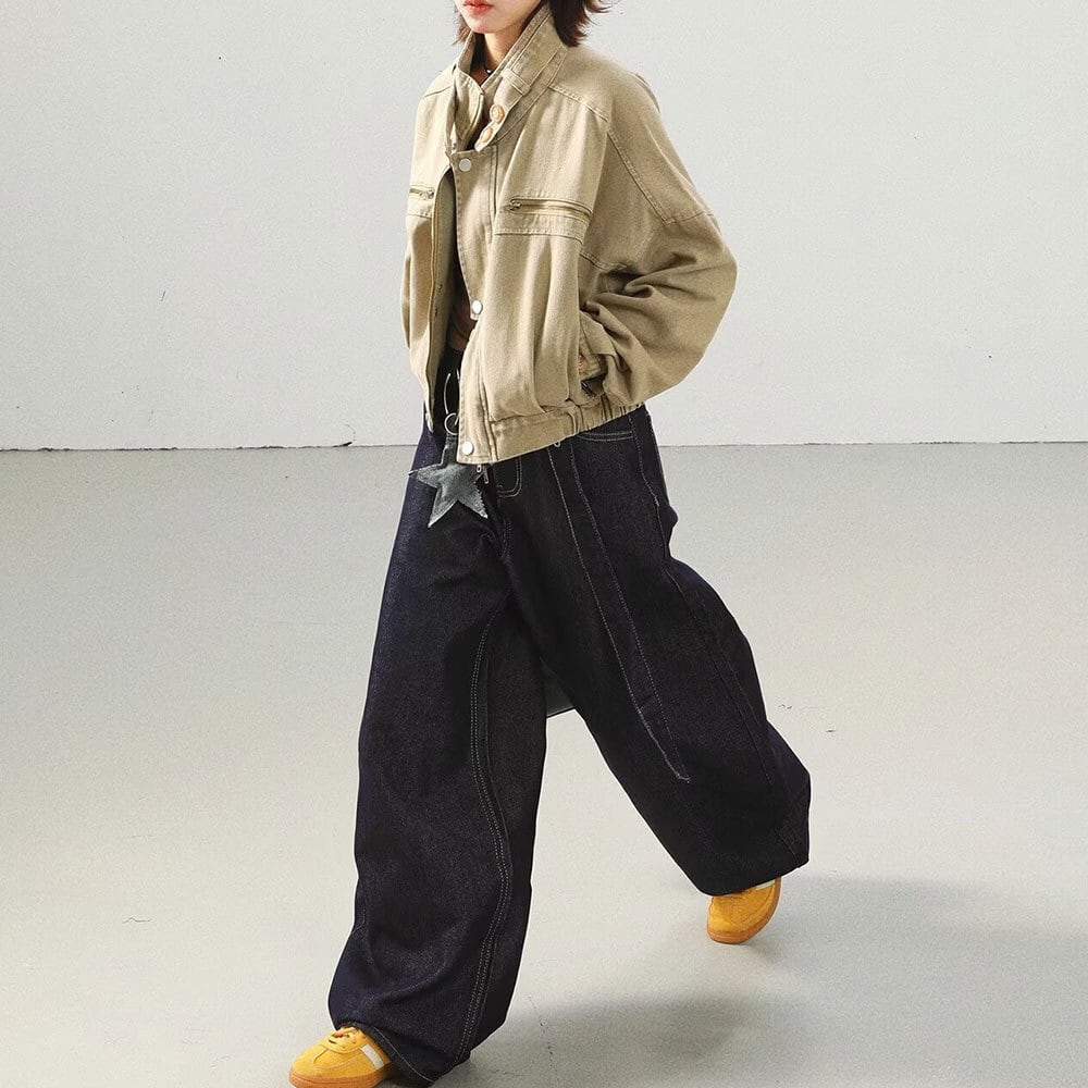 【送料無料】 ショート ジャケット レディース 春秋冬 アウター アメカジ レトロ 大人 カジュアル きれいめ ゆったり 羽織り スタンドカラー 丈夫 厚手 大人可愛い 大人女子