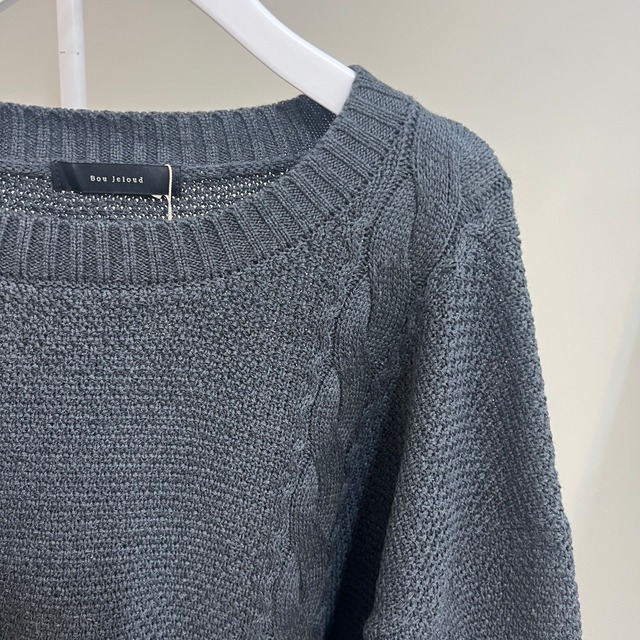 デニム切替ケーブルニットプルオーバー　8900円