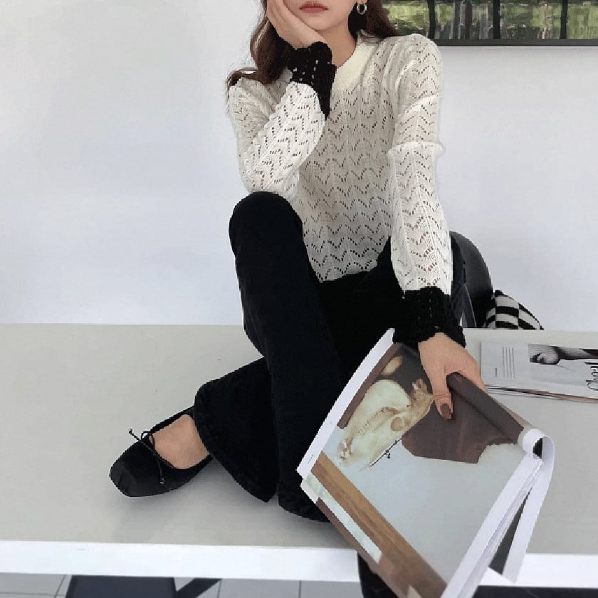 Bicolor crochet scalloped knit A1667 | arSelects